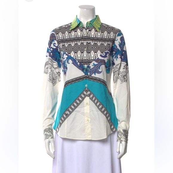 Etro Tops - Etro Blue and Black Geometric paisley Pattern button down Shirt IT50 USMedium